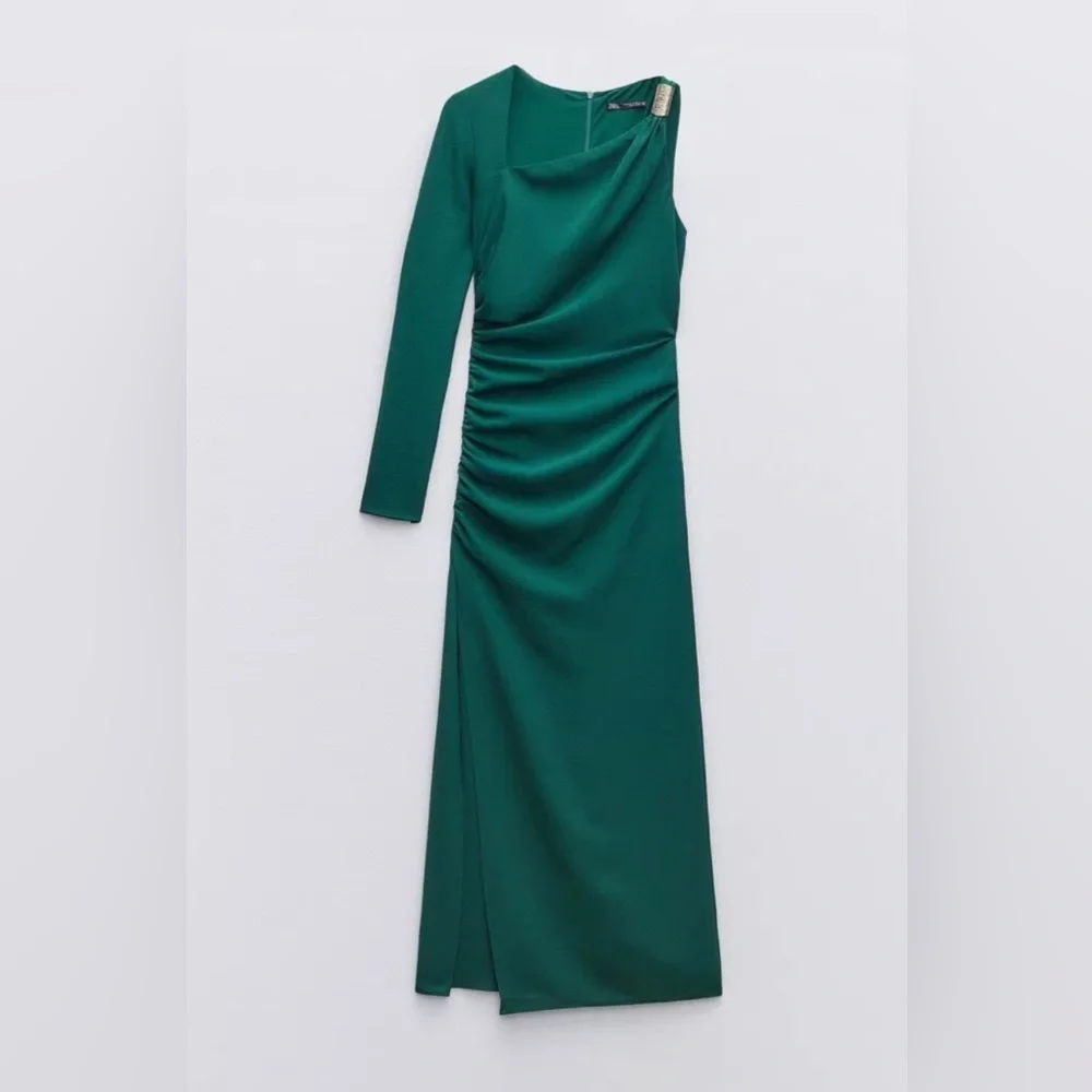 Zara METAL PIECE ASYMMETRIC DRESS. Green/Blue. Size XS. New with Tags.